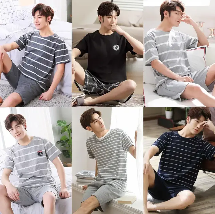 Nouveaux pyjamas d'été pour hommes - Ensemble de sous-vêtements légers à manches courtes et shorts pour jeunes