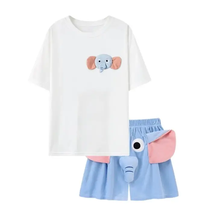 Pyjama fantaisie 3D avec oreilles d'éléphant et trompe, manches courtes, coupe ample, pour couple, d