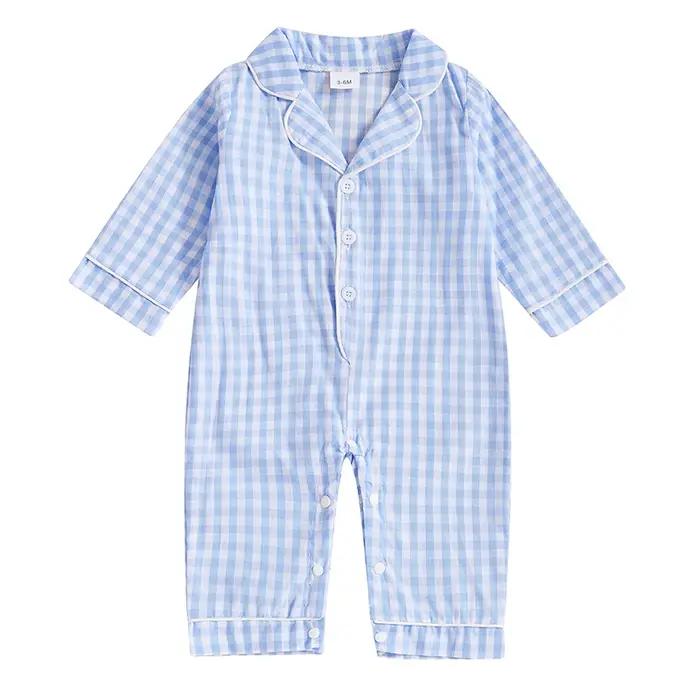 Pyjama à carreaux pour bébés filles et garçons, col rabattu, manches longues, body d'automne, combin