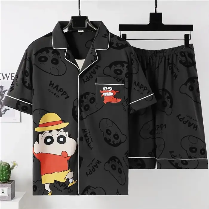 Ensemble pyjama 2 pièces pour homme Anime Gengar, chemise à manches courtes boutonnée à imprimé dessin animé + short, vêtements de détente doux, vêtements de nuit tendance pour l'été