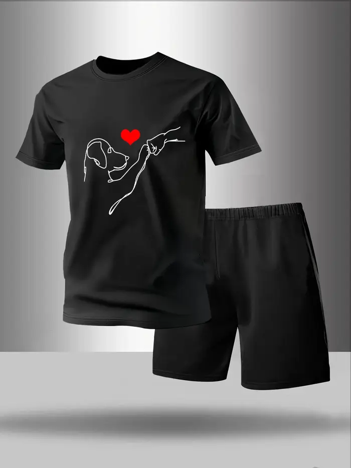 Pyjama deux pièces pour hommes ensemble de vêtements de maison à manches courtes et shorts motif géo