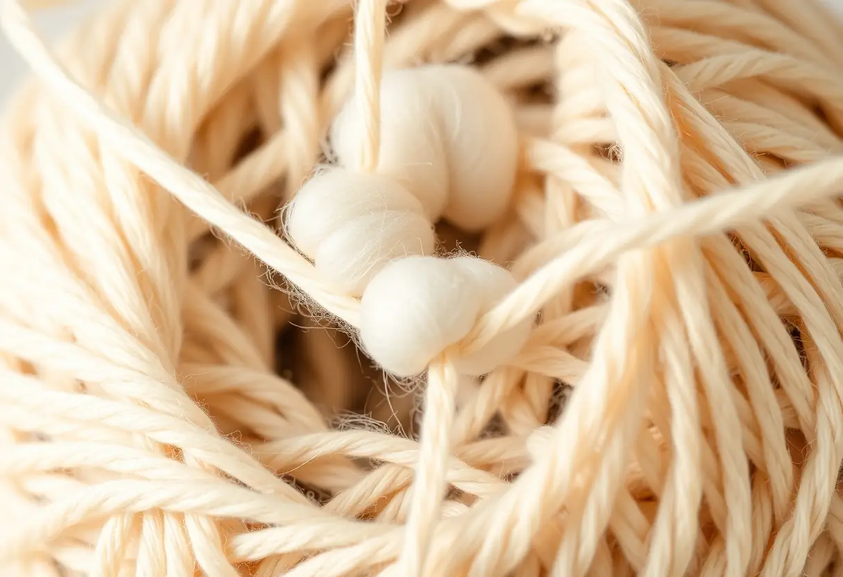 Un fil de coton tiré d'une bobine met en avant la douceur et la texture naturelle du coton