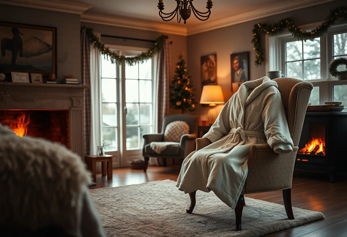 Un fauteuil moelleux dans une chambre chaude, avec une robe de chambre polaire posée dessus